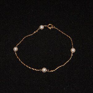 Very Dainty 14K and 4 Pearl Bracelet 6 1/4"